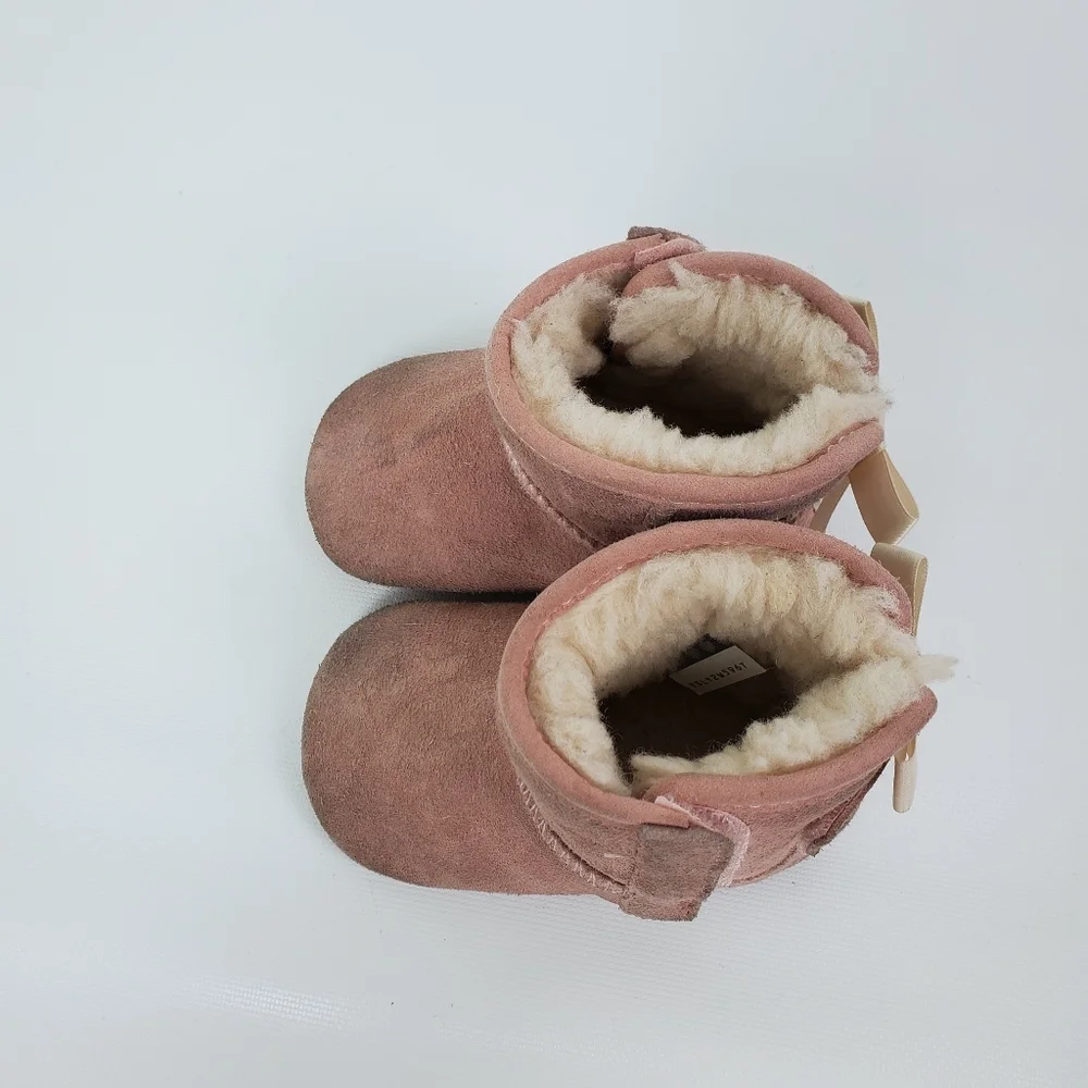 Ugg Baby Girl Bow Valcro Suede Sheep Sherling Boot Sz 4/5